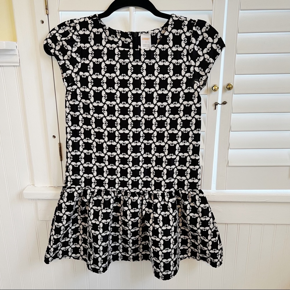 Gymboree Black & White Swan Print Short-Sleeve Drop Waist Party Dress Size 10